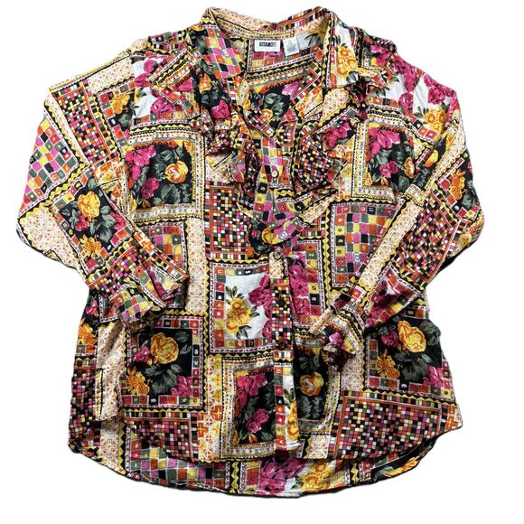 Gitano Women Top Vintage Y2K 90s Button Up Semi-Sheer Ruffle Patchwork 20W J112 - Picture 1 of 10